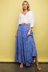 Periwinkle Drawstring Tiered Maxi Skirt