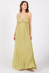 Lime Deep V-Neck Cross Back Maternity Maxi Dress