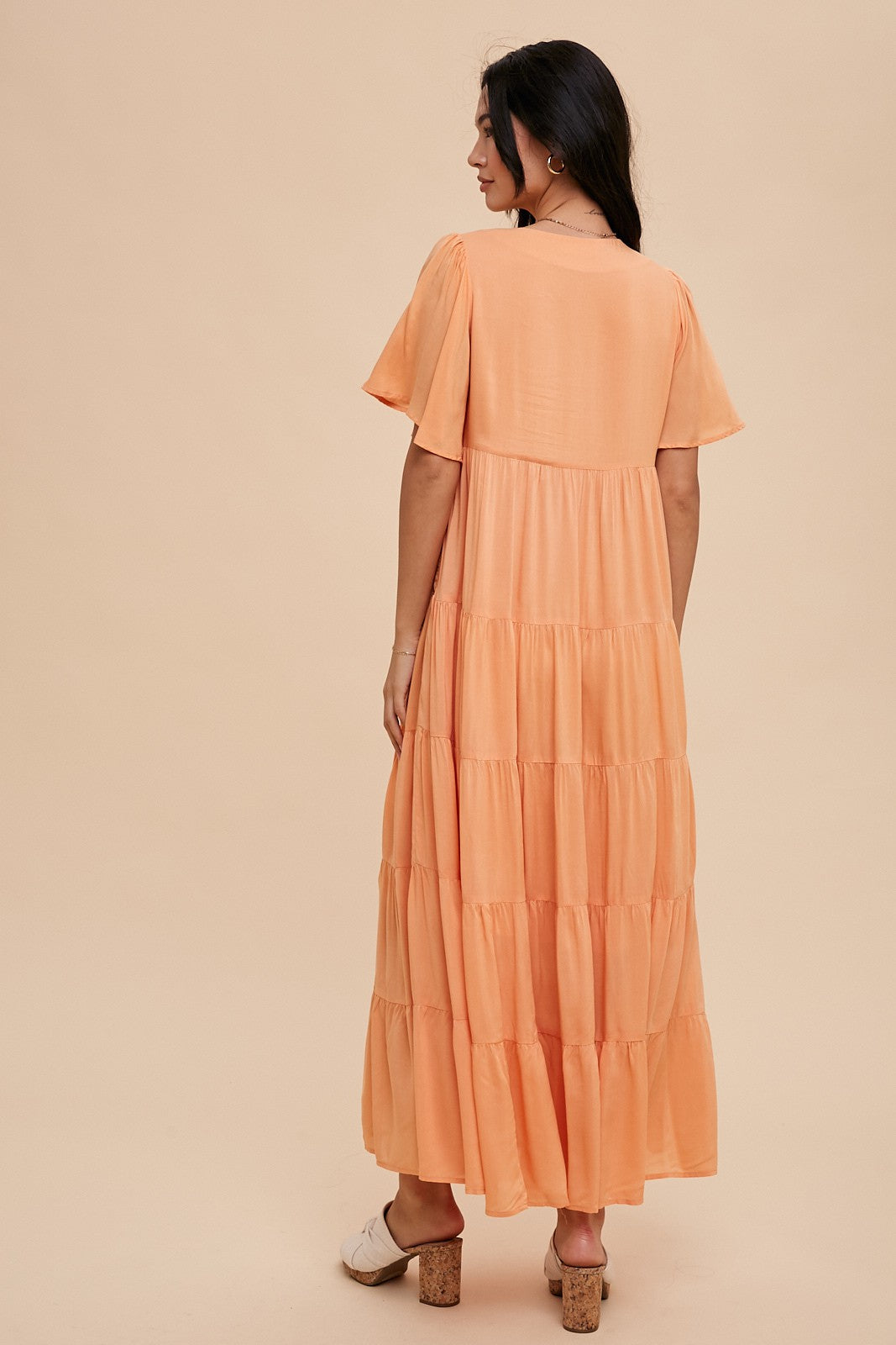 Orange Button Detail Tiered Maxi Dress