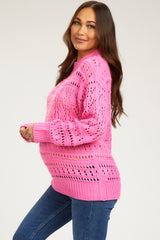 Fuchsia Open Knit Maternity Sweater