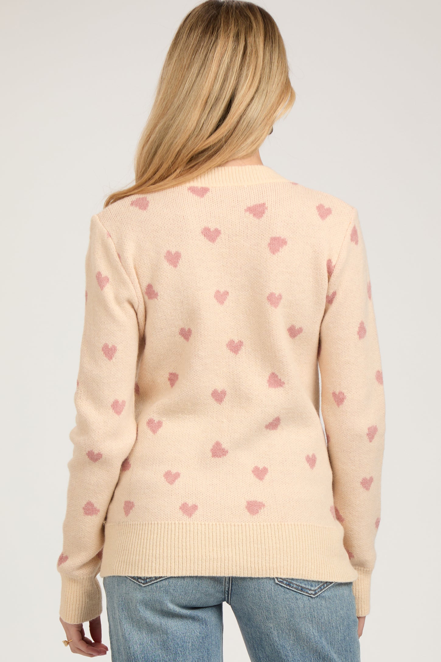 Cream Heart Print Knit Maternity Sweater