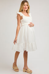 Ivory Crochet Knit Maternity Knee Length Dress