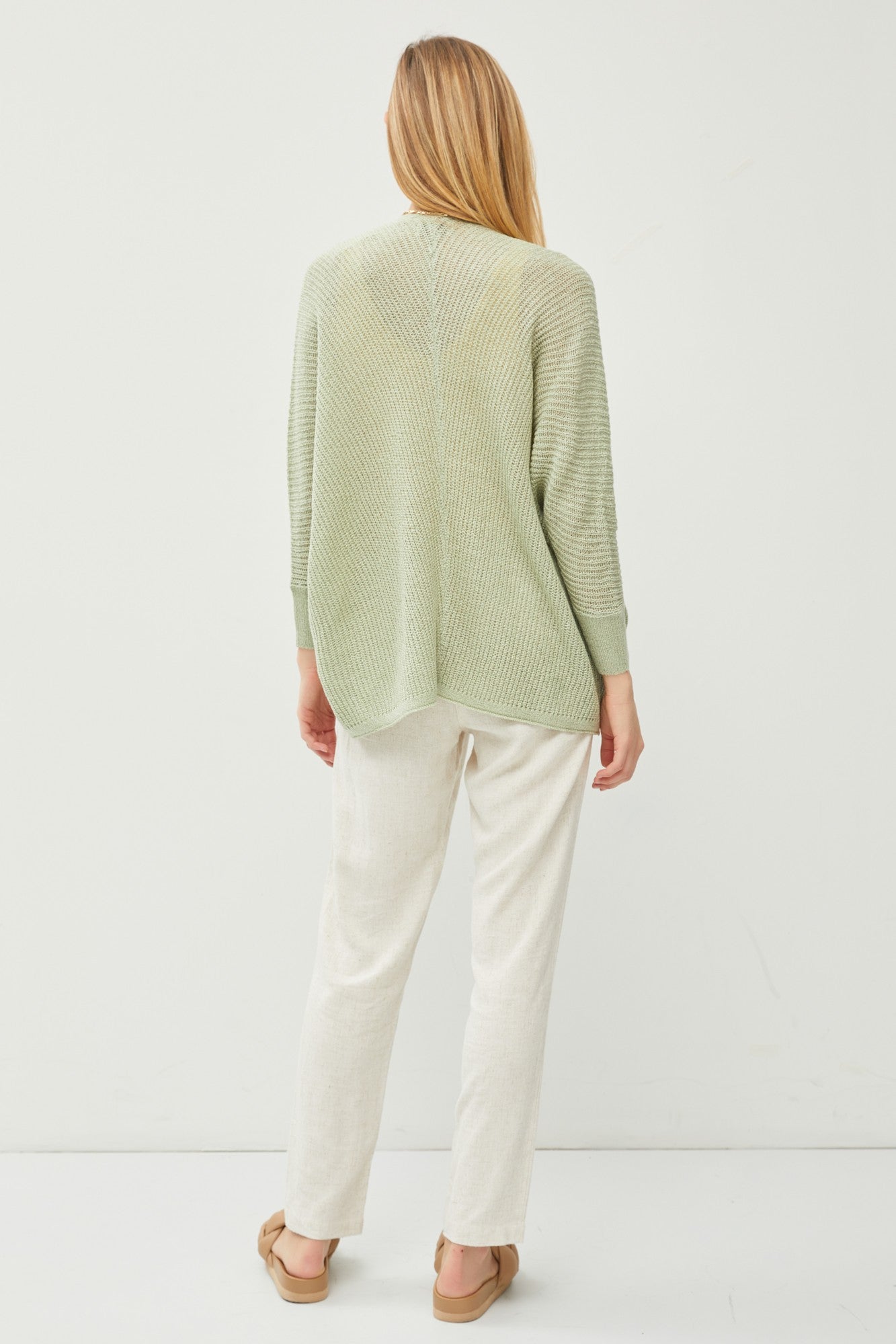 Light Olive Knit Dolman Sleeve Cardigan
