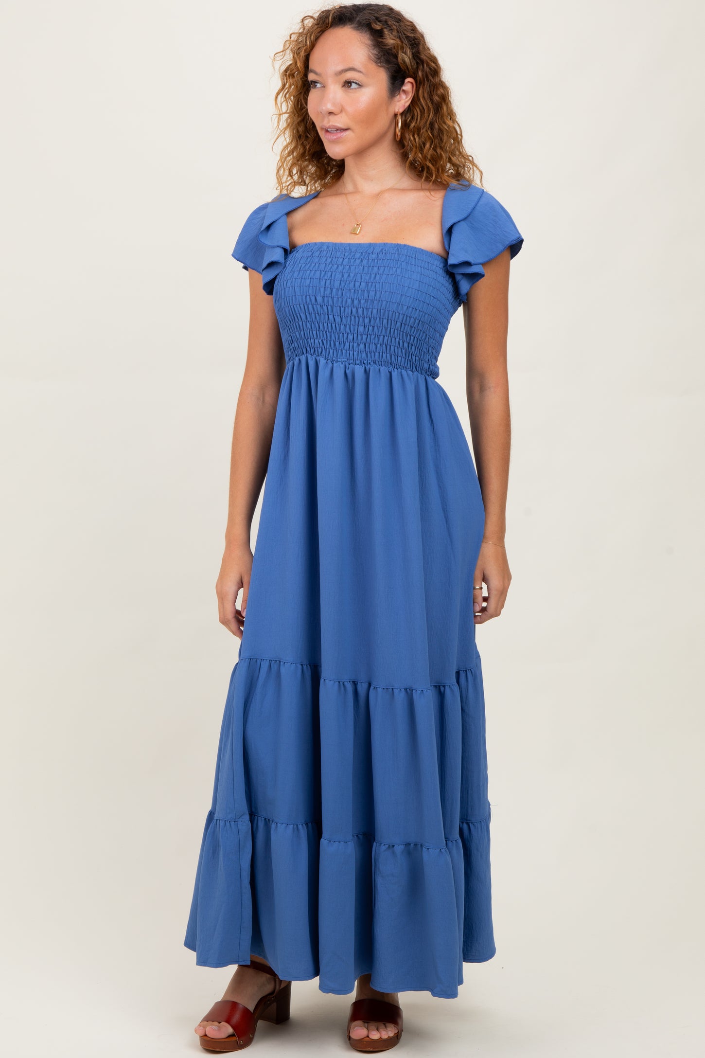 Blue Ruffle Tiered Maxi Dress