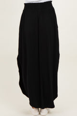 Black Smocked Rounded Hem Maxi Skirt