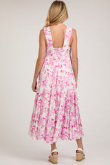 Pink Floral Sleeveless Tiered Maternity Maxi Dress