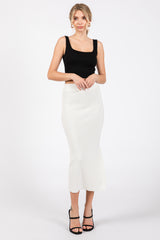 Ivory Rib Knit Midi Skirt