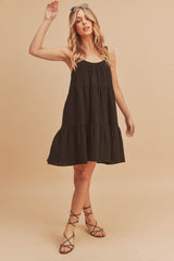 Black Sleeveless Tiered Ruffle Hem Dress