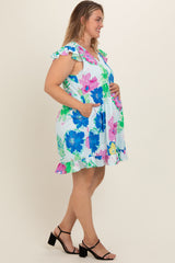 Light Blue Floral Ruffle Accent Maternity Plus Dress