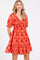 Orange Floral Smocked V-Neck Ruffle Dress