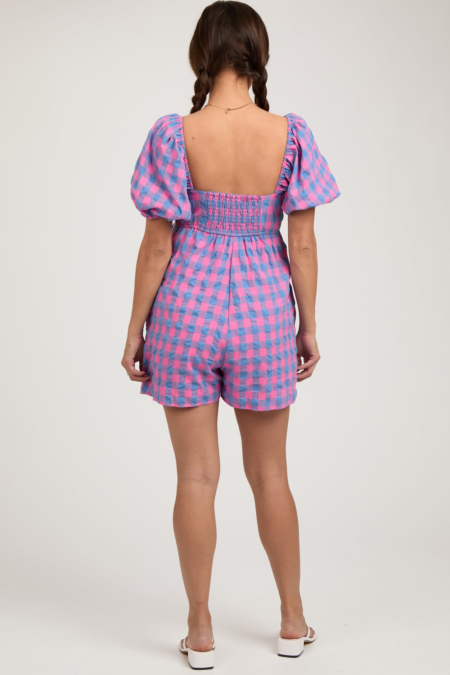 Pink Gingham Cutout Maternity Romper