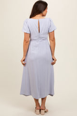 Lavender Puff Sleeve Linen Maternity Midi Dress