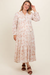 Rust Floral Tassel Tiered Long Sleeve Plus Maternity Maxi Dress