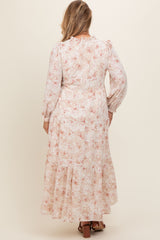 Rust Floral Tassel Tiered Long Sleeve Plus Maternity Maxi Dress