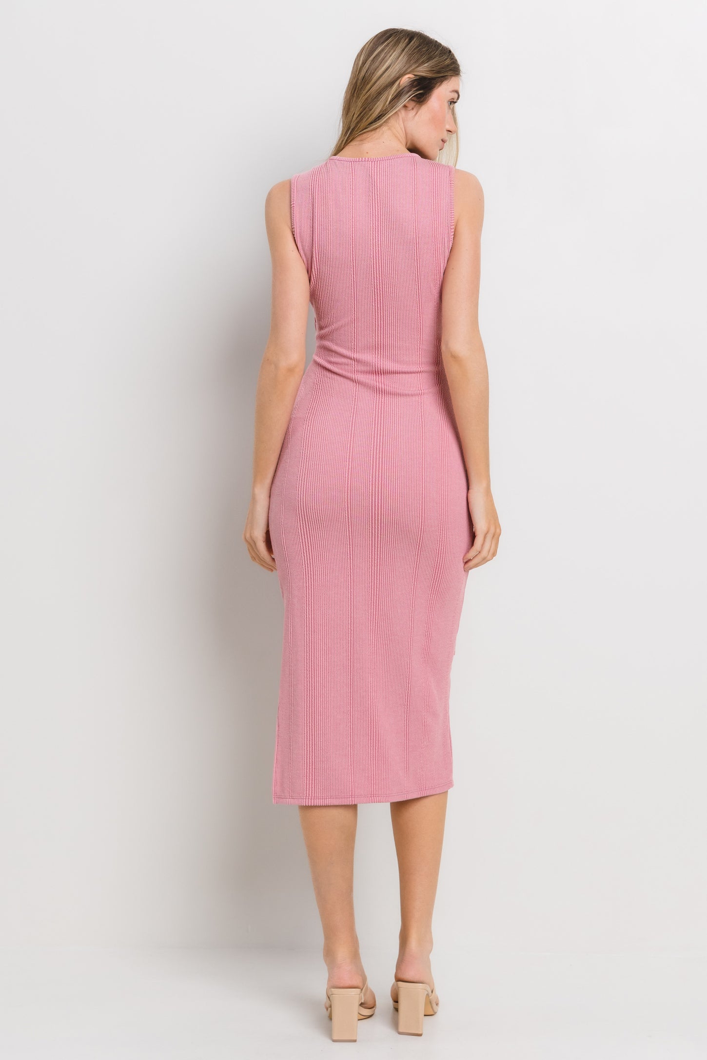 Mauve Ribbed Wrap Midi Dress