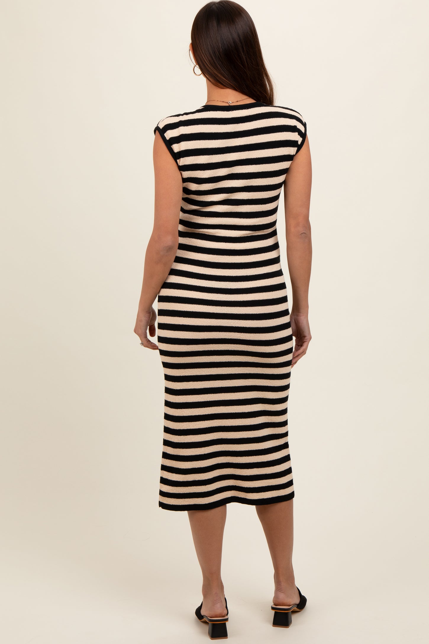Black Striped Sleeveless Maternity Midi Dress