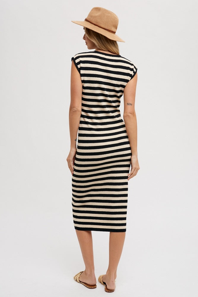 Black Striped Sleeveless Midi Dress