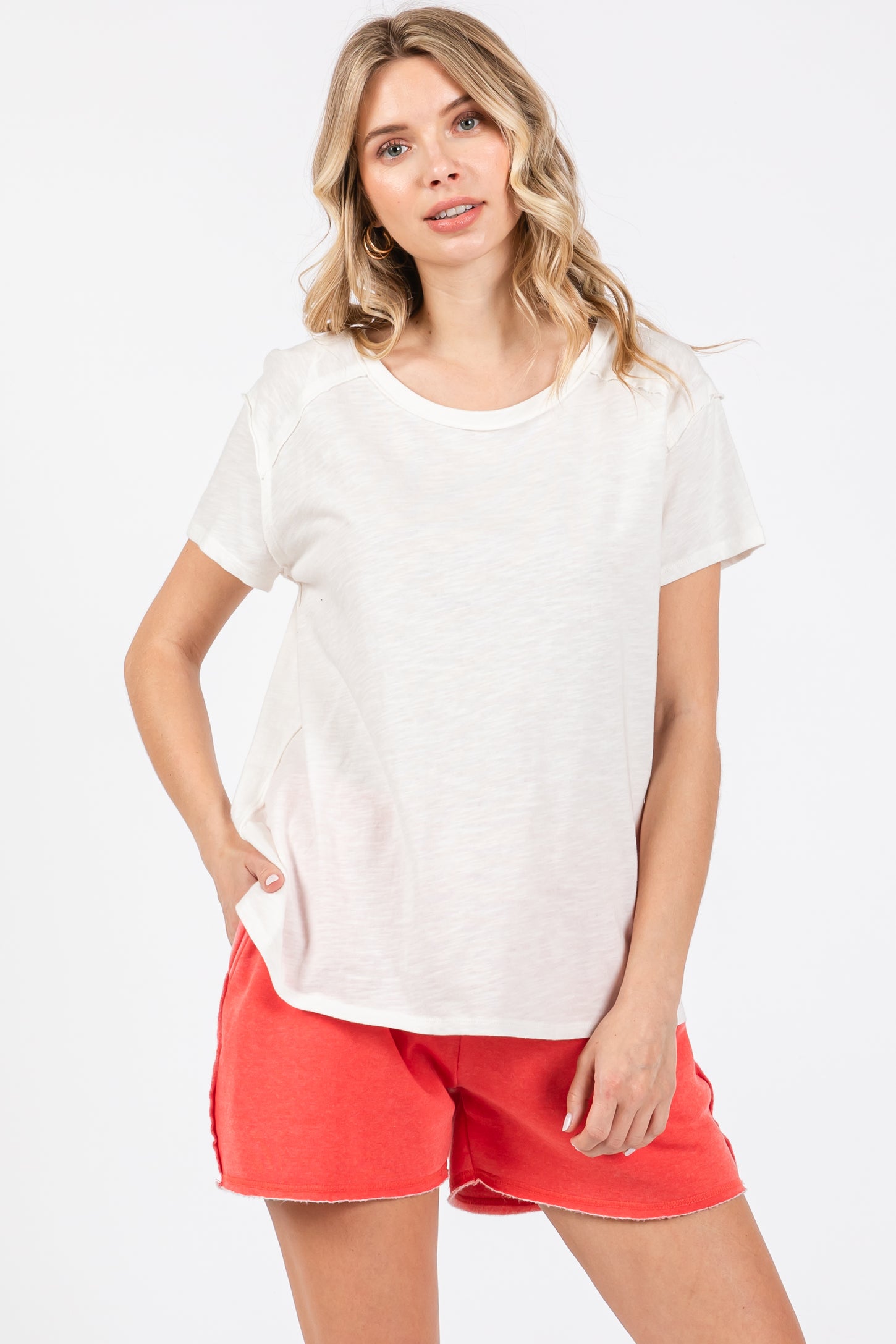 Ivory Raw Hem Maternity Short Sleeve Top