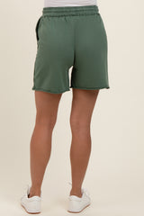 Olive Green Raw Hem Maternity Drawstring Shorts