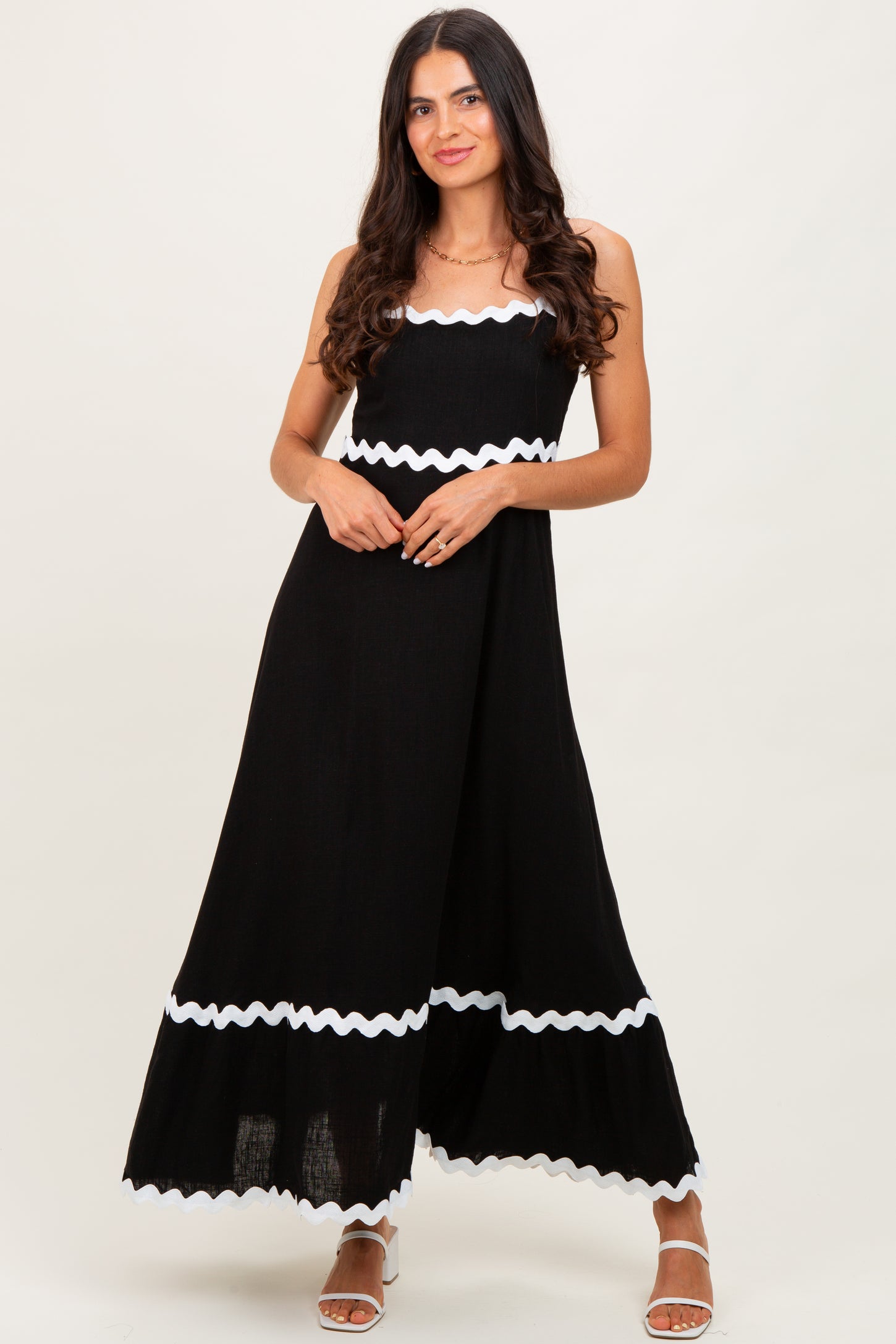 Black Colorblock Trim Midi Dress