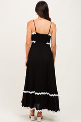 Black Colorblock Trim Midi Dress