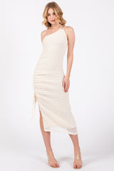 Ivory Textured One Shoulder Midi Dress
