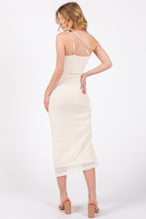 Ivory Textured One Shoulder Midi Dress
