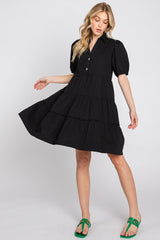 Black Collared Tiered Maternity Dress