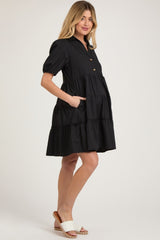 Black Collared Tiered Maternity Dress
