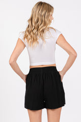 Black Elastic Waist Side Pocket Active Shorts