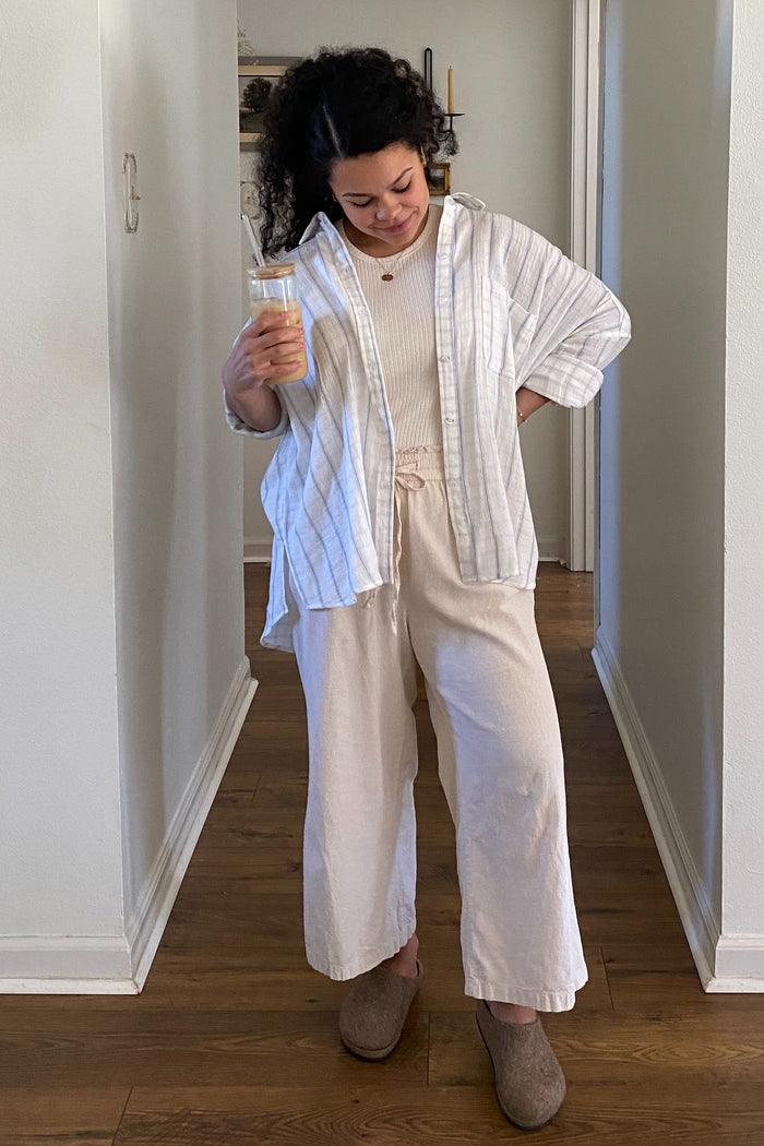 Ivory Striped Gauze Button Down Top