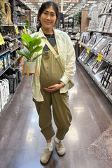 Olive Button Down Maternity Cropped Jumpsuit