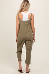 Olive Button Down Maternity Cropped Jumpsuit