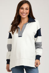 Navy Colorblock Stripe Collared Maternity Sweater