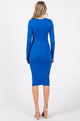 Blue Ribbed Seamless Fitted Dress
