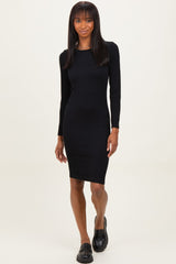 Black Ribbed Maternity Seamless Fitted Dress