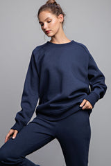 Navy Blue Pullover Maternity Terry Crewneck
