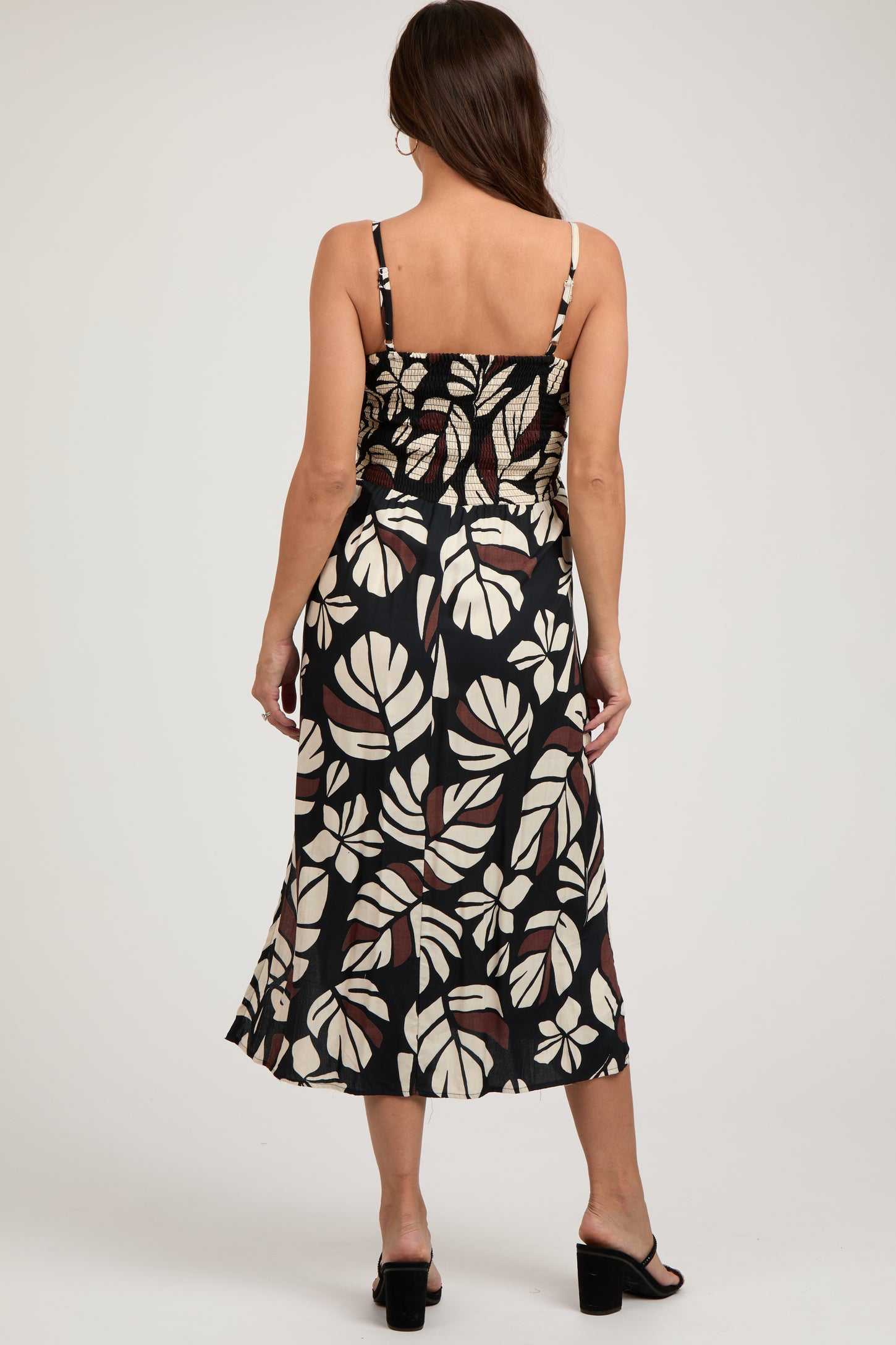 Black Palm Print Front Knot Twist Maternity Dress