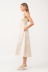 Beige Sleeveless A-line Midi Dress