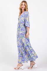 Blue Floral Dolman Sleeve Tiered Maxi Dress