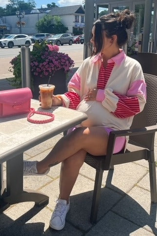 Cream Colorblock Striped Maternity Long Sleeve Top