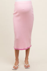 Pink Rib Knit Maternity Midi Skirt