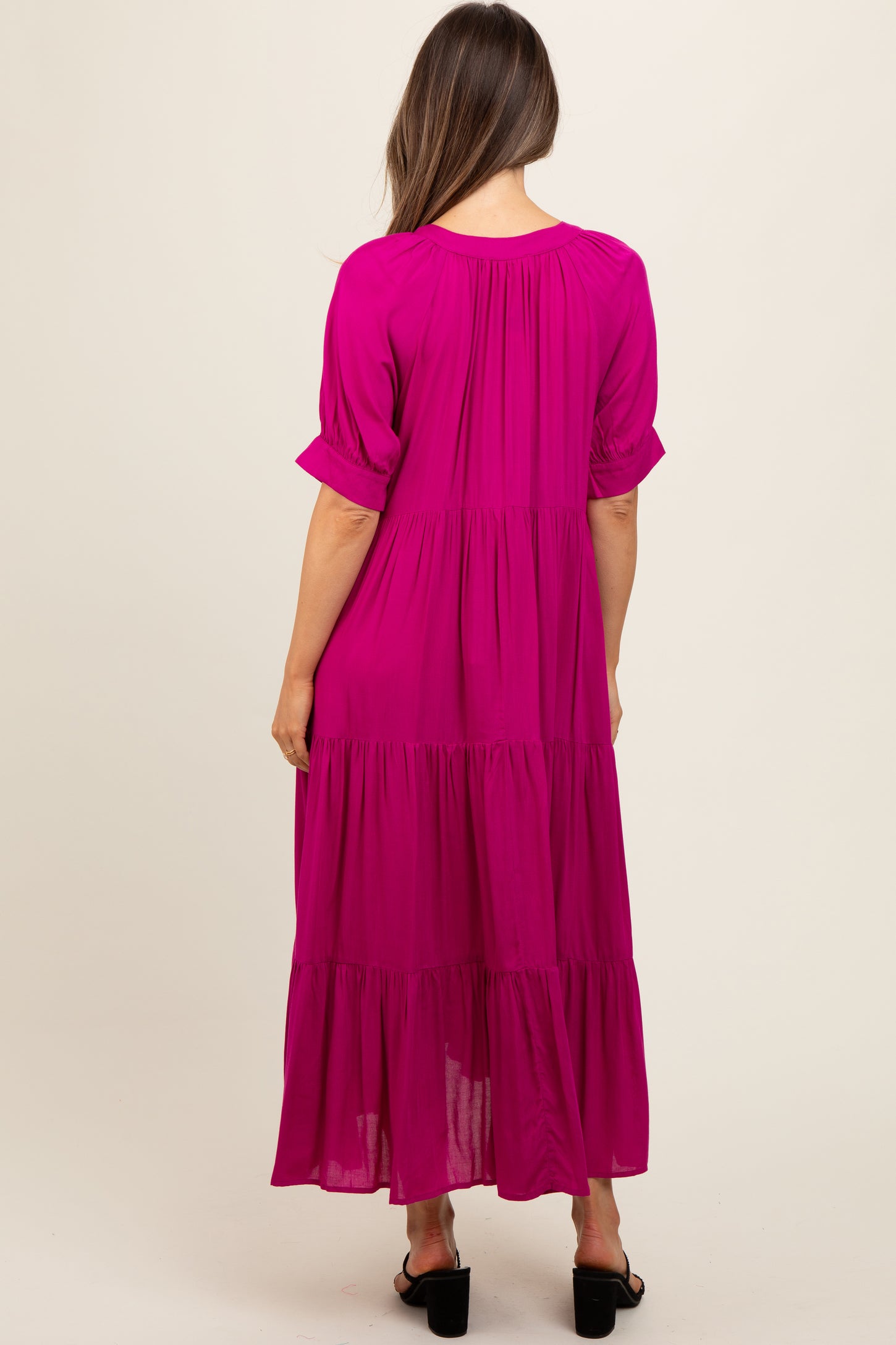 Magenta Lightweight Flowy Tiered Maternity Maxi Dress