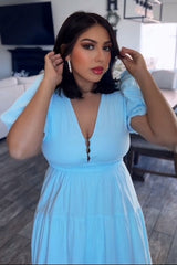 Baby Blue Puff Sleeve Midi Dress