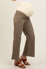 Olive Wide Leg Cropped Maternity Pants