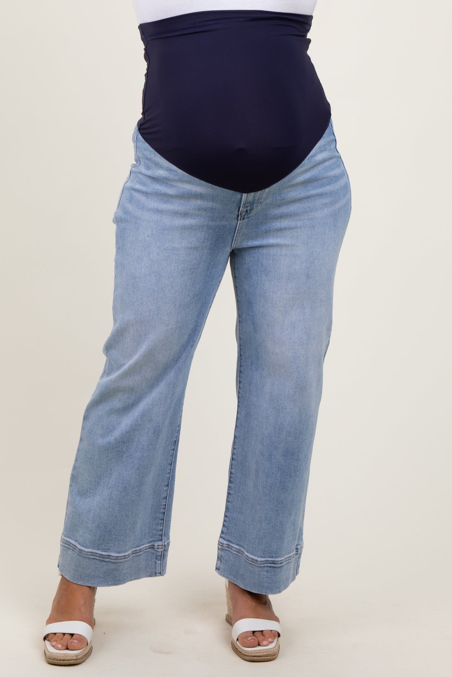 Light Blue Cuffed Wide Leg Maternity Plus Jeans