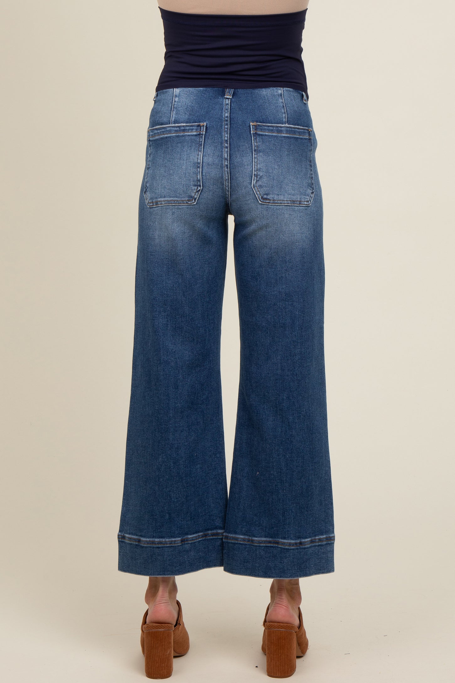 Blue Cuffed Wide Leg Maternity Jeans