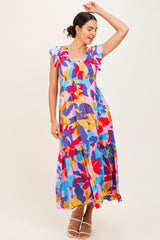 Multi-Color Smocked Ruffle Midi Dress