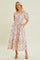 Lavender Floral Pleated Puff Sleeve Midi Dress