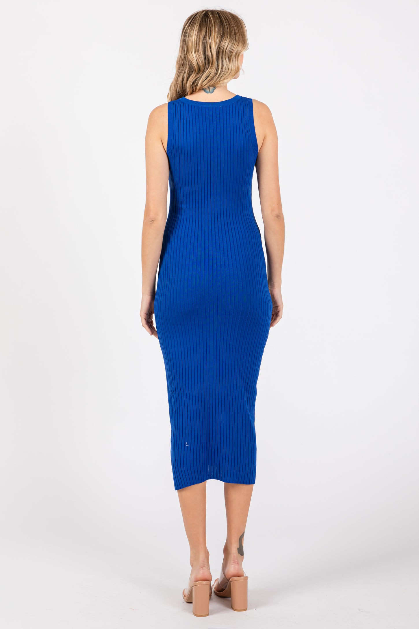Royal Sleeveless Ribbed Midi Dress